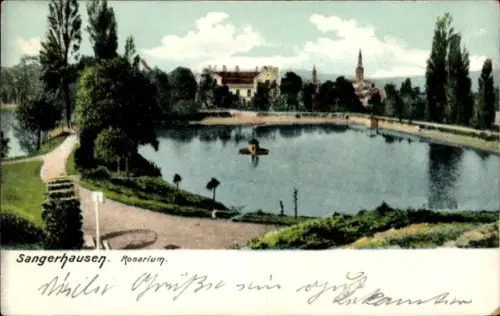 Ak Sangerhausen Südharz, Ortschaft mit Rosarium, Teich