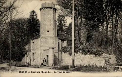 Ak Brunoy Essonne, La Tour de Jarcy,  Baumgruppe, Schwarz-Weiß
