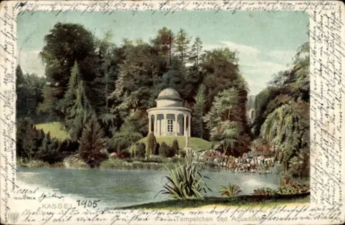 Ak Kassel in Hessen,  Tempelchen, Aquädukt, See, Bäume, 1905
