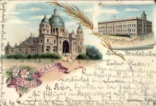 Lithographie Berlin Mitte, Dom im Lustgarten, Schloß