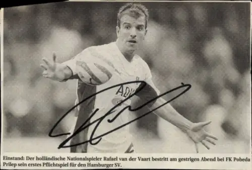 Zeitungsausschnitt Fußballer Stephen Ayodele Makinwa und Rafael van der Vaart, HSV, Autogramm