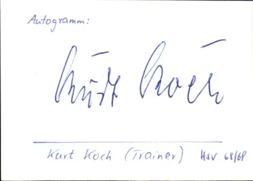 Autogramm Trainer Kurt Koch, Hamburger SV