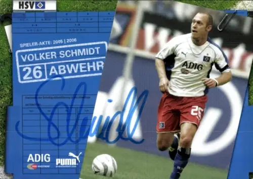 Autogrammkarte Fußballer Volker Schmidt, Hamburger SV, Autogramm