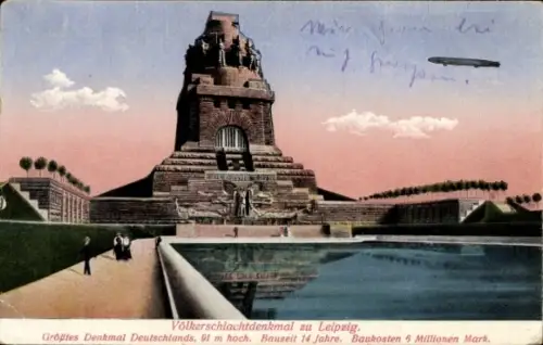 Ak Leipzig in Sachsen, Völkerschlachtdenkmal, Zeppelin
