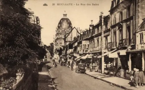 Ak Houlgate Calvados, Straße mit Autos, Geschäften, Menschen,  La Rue des Bains