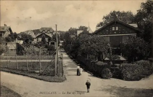 Ak Houlgate Calvados,  La Rue des Degres, Straßenansicht, Bäume, Häuser, Personen