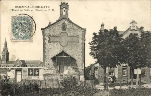 Ak Beuzeval Houlgate Calvados, L'Hotel de Ville et l'Ecole