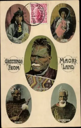 Ak Neuseeland, Greetings from Maori Land, Portraits