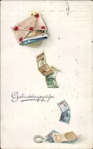 Ak Glückwunsch Geburtstag, Geldscheine, Hufeisen