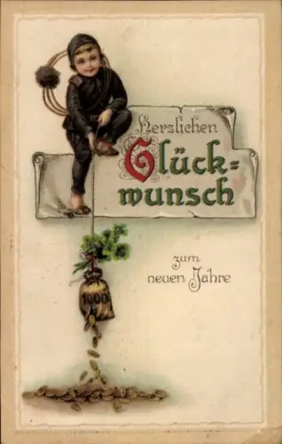 Präge Ak Glückwunsch Neujahr, Geld, Schornsteinfeger
