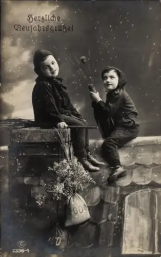 Ak Glückwunsch Neujahr, Kinder, Sekt, Geld