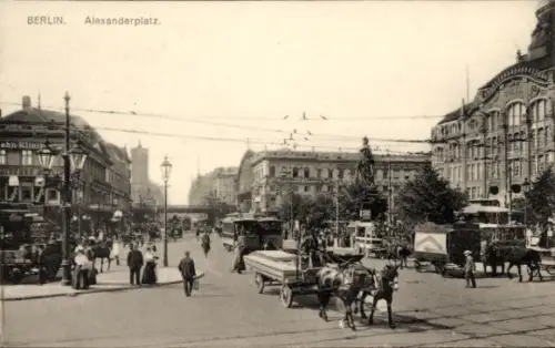 Ak Berlin Mitte, Alexanderplatz, Straßenbahnen