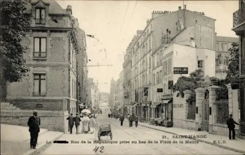Ak Saint Mandé Val-de-Marne, Rue de la République prise au bas de la Place de la Mairie