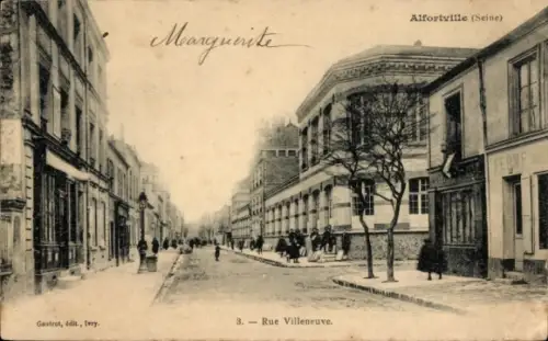 Ak Alfortville Val de Marne, Schwarzwweißfoto, Straße, Bäume, Häuser, Alfortville, Rue Villeneuve
