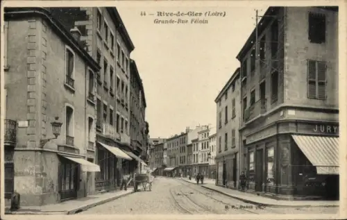 Ak Rive de Gier Loire, Grande Rue Féloin