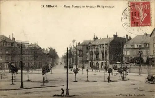 Ak Sedan Ardennes,  von  Place Nassau, Avenue Philippoteaux,  Ansicht