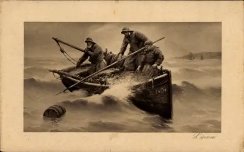 Künstler Ak Seenotrettung, Rettungsboot