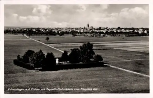 Ak Echterdingen auf den Fildern,  Zeppelin-Gedenkstein, Flugzeugaufnahme