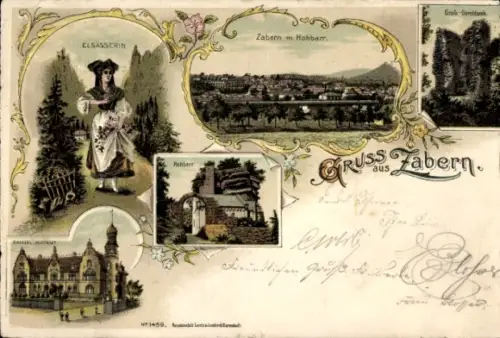 Litho Saverne Zabern Elsass Bas Rhin, Gesamtansicht, Hohbarr, Postamt, Elsässerin