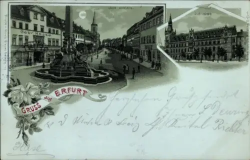 Mondschein Litho Erfurt in Thüringen, Anger, Post, Nacht