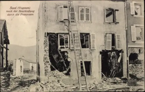 Ak Saales Saal Elsass Bas Rhin, Ort nach der Beschießung durch die Franzosen