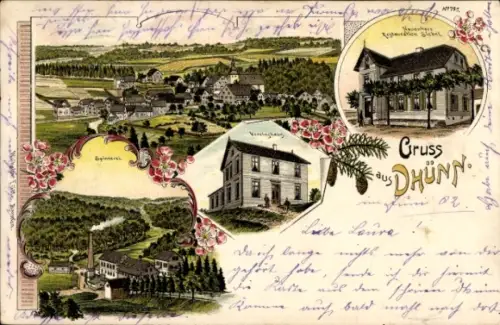 Litho Dhünn Wermelskirchen im Bergischen Land, Gesamtansicht, Restaurant, Vereinshaus, Spinnerei