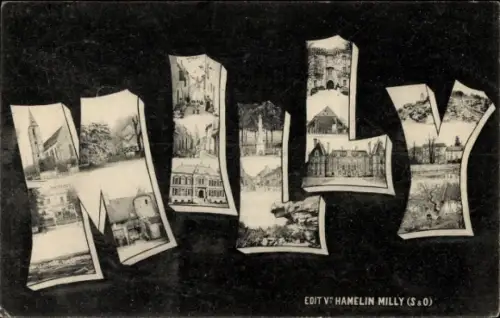 Buchstaben Ak Milly Essonne, Stadtansichten, Kirche, Schloss, Rathaus