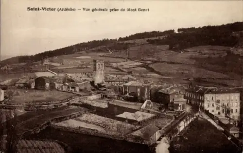 Ak Saint Victor Ardèche, Vue générale prise du Mont Genet