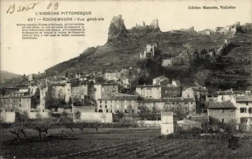Ak Rochemaure Ardèche, Vue générale, Blick auf den Ort, Ruinen