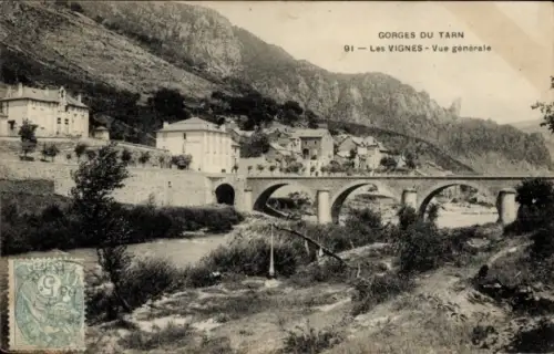 Ak La Málene Tarn, Gorges du Tarn,  Les Vignes, Brücke, Landschaft