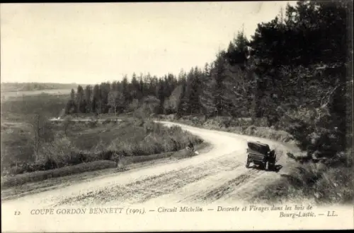 Ak Bourg Lastic Puy de Dome, Coupr Gordon Bennett 1905, Circuit Michelin, Descente et Virages