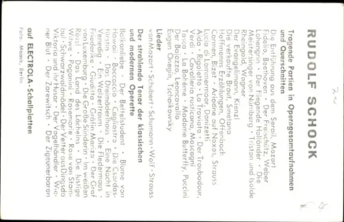 Autogrammkarte Kammersänger Rudolf Schock, Portrait, Autogramm