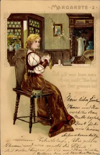 Litho Margarete, Ich gäb' was drum, Frauenportrait, Faust, Goethe