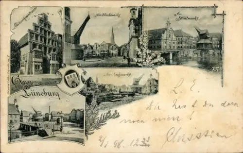Litho Lüneburg in Niedersachsen, Markt, Löwentorstraße, Stintmarkt