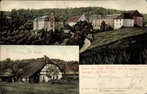 Ak Trois Epis Haut Rhin, vue générale de la ferme et de la ville