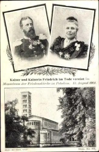 Ak Potsdam, Kaiser und Kaiserin Friedrich im Tode vereint, Mausoleum der Friedenskirche
