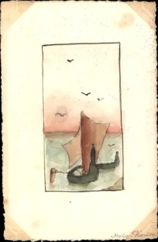 Handgemalt Ak Segelboot, Fischerboot