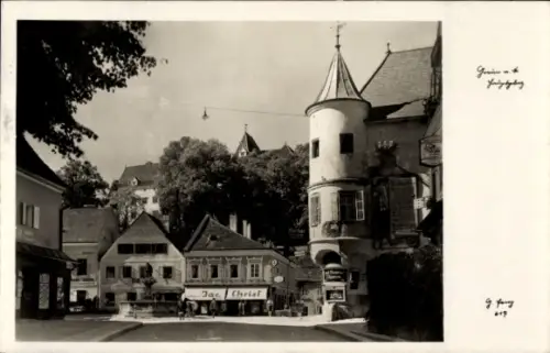 Ak Grein an der Donau Oberösterreich, Schlossplatz, Erker, Geschäft Christ