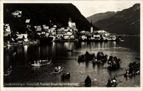 Ak Hallstatt im Salzkammergut Oberösterreich,  Fronleichnamsprozession, Boote