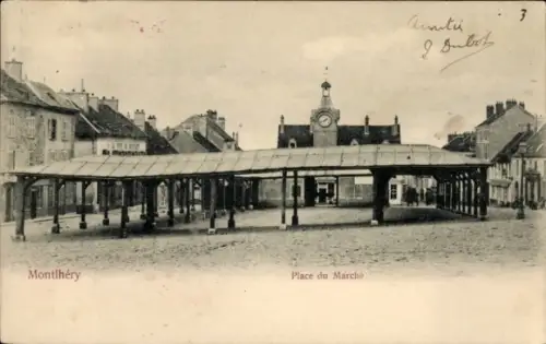 Ak Montlhéry Essonne, Marktplatz, Pavillon, Uhrturm,  Frankreich