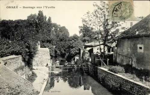 Ak Orsay Essonne, Barrage sur l'Yvette, Flussansicht, Bäume, Menschen am Wasser