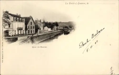 Ak La Ferté Milon Aisne, Schwarze und weiße Ansicht, Quai de Marine,  Fluss