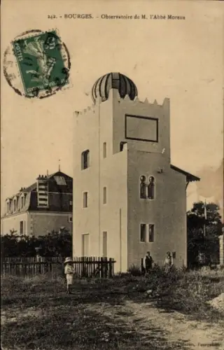 Ak Bourges Cher, Observatorium, Abbe Moreux, Personen, Briefmarke