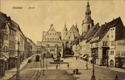 Ak Lutherstadt Eisleben, Markt, Rathaus, Denkmal