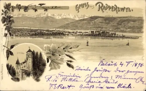 Litho Rapperswil Kanton Sankt Gallen, Gesamtansicht, Schloss