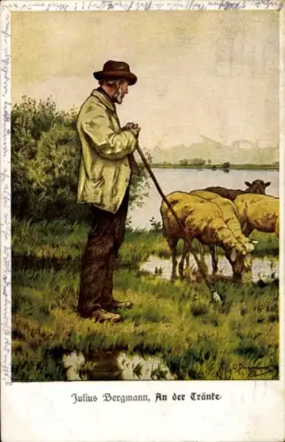 Künstler Ak Bergmann, J., An der Tränke