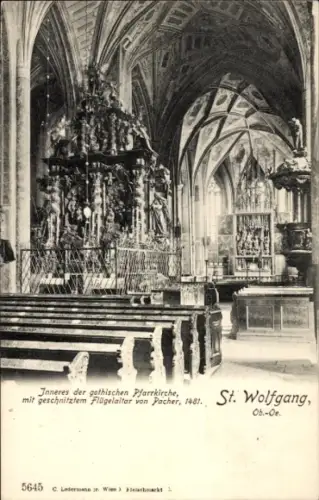 Ak St. Wolfgang am Wolfgangsee Oberösterreich, Gothische Pfarrkirche, geschnitzter Flügelaltar vo