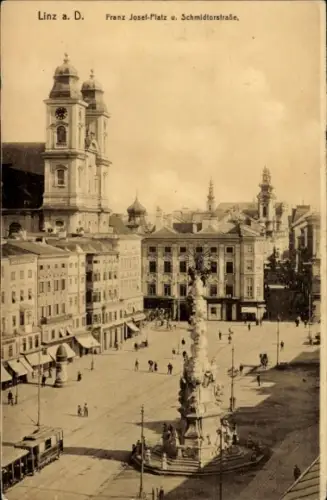 Ak Linz an der Donau Oberösterreich, Linz a. D., Franz Josef-Platz, Schmidtorstraße, Menschen, St