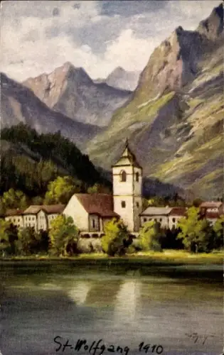 Ak St. Wolfgang am Wolfgangsee Oberösterreich,  Berge, See, Kirche, 1910