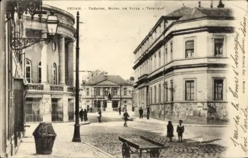 Ak Sedan Ardennes, SEDAN, Theater, Hotel de Ville, Tribunal, Straße, Menschen